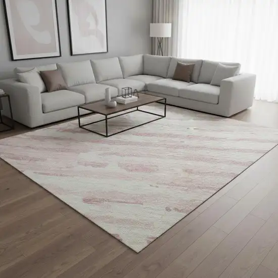 Pink And Ivory Striped Washable Area Rug With UV Protection Photo 2