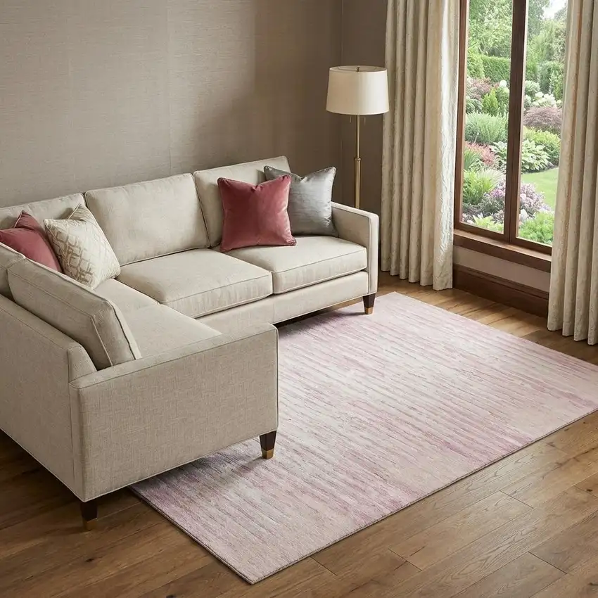 Pink And Ivory Striped Washable Area Rug With UV Protection Photo 1
