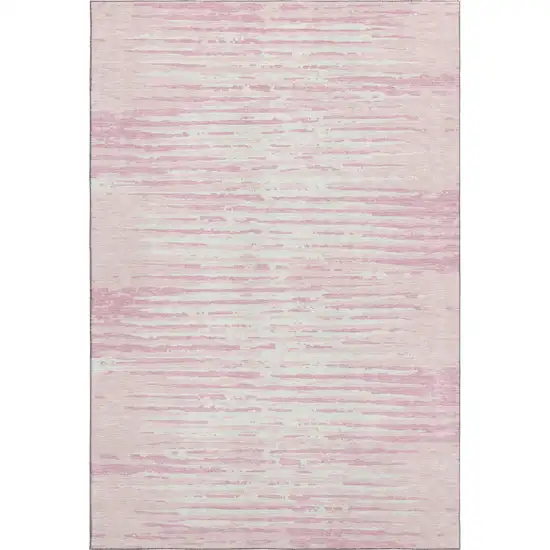Pink And Ivory Striped Washable Area Rug With UV Protection Photo 6