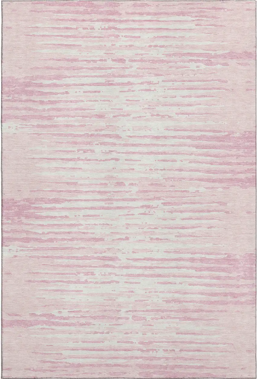Pink And Ivory Striped Washable Area Rug With UV Protection Photo 5