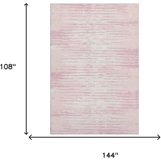 Pink And Ivory Striped Washable Area Rug With UV Protection Photo 7