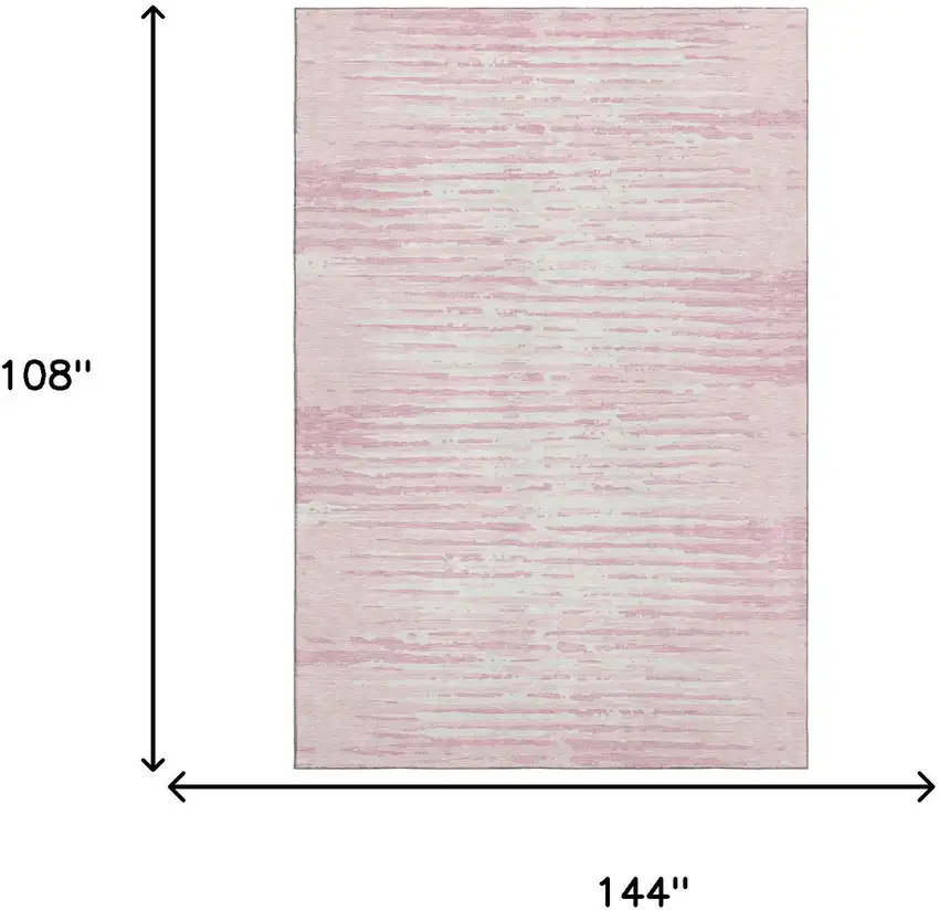 Pink And Ivory Striped Washable Area Rug With UV Protection Photo 7