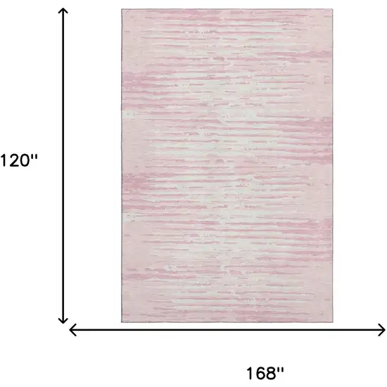 Pink And Ivory Striped Washable Area Rug With UV Protection Photo 6