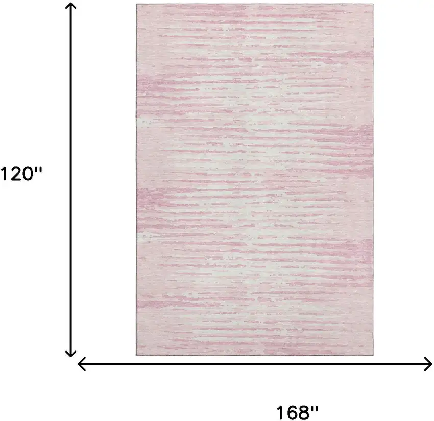 Pink And Ivory Striped Washable Area Rug With UV Protection Photo 6