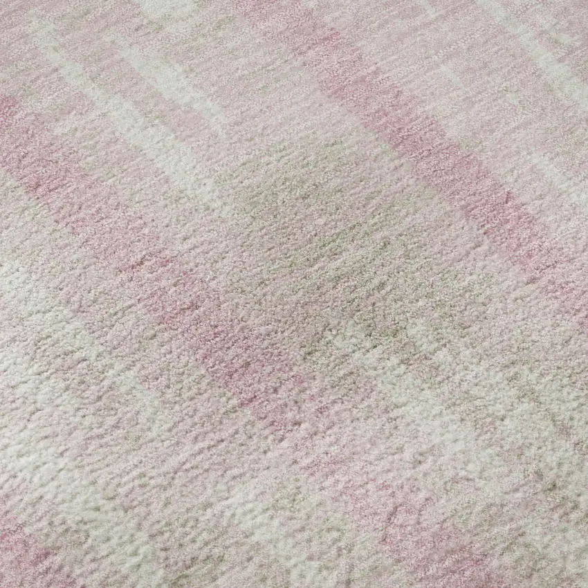 Pink And Ivory Striped Washable Area Rug With UV Protection Photo 1