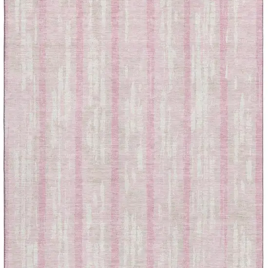Pink And Ivory Striped Washable Area Rug With UV Protection Photo 5