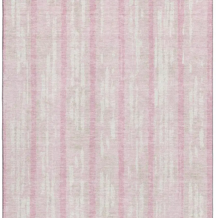 Pink And Ivory Striped Washable Area Rug With UV Protection Photo 5