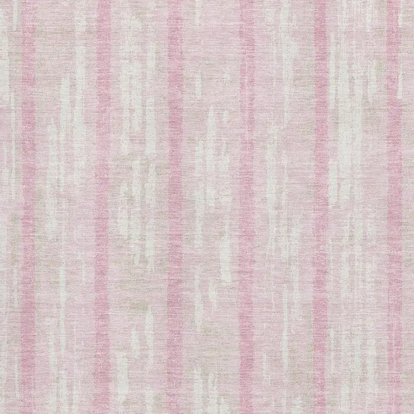 Pink And Ivory Striped Washable Area Rug With UV Protection Photo 4