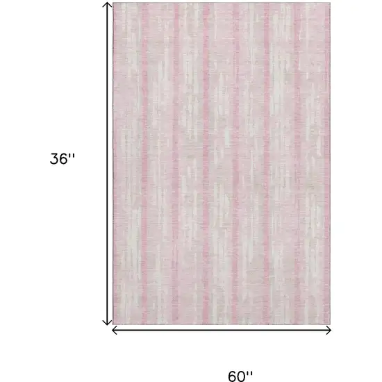 Pink And Ivory Striped Washable Area Rug With UV Protection Photo 3