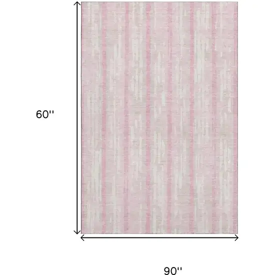 Pink And Ivory Striped Washable Area Rug With UV Protection Photo 7