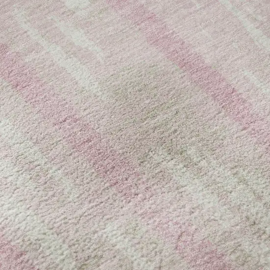 Pink And Ivory Striped Washable Area Rug With UV Protection Photo 1