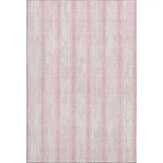 Pink And Ivory Striped Washable Area Rug With UV Protection Photo 6
