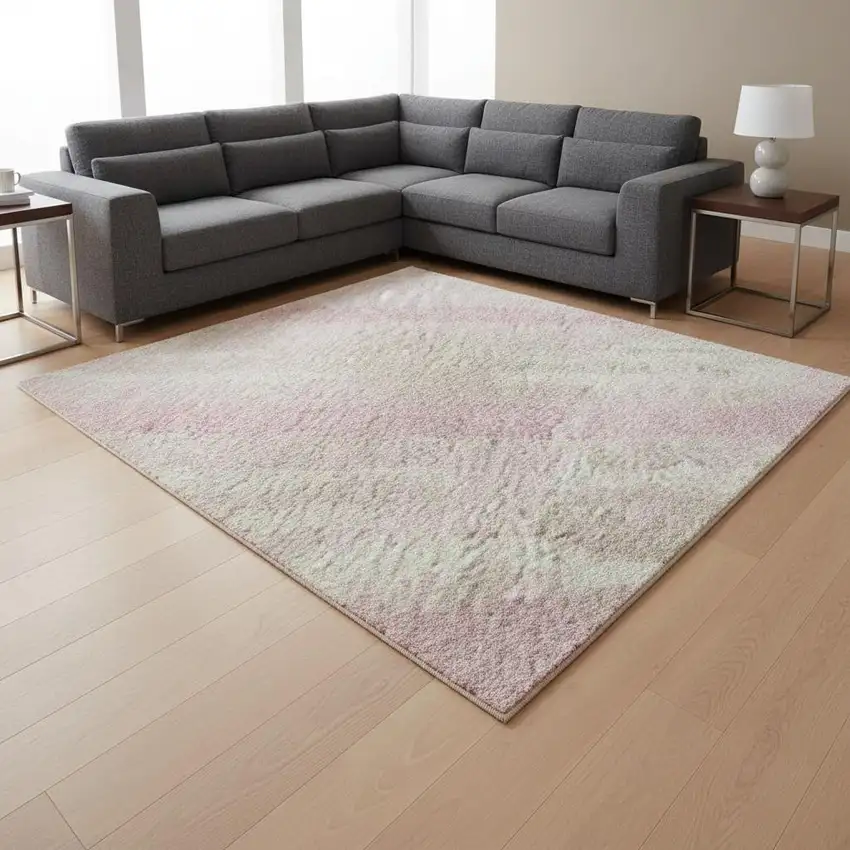 Pink And Ivory Striped Washable Area Rug With UV Protection Photo 2