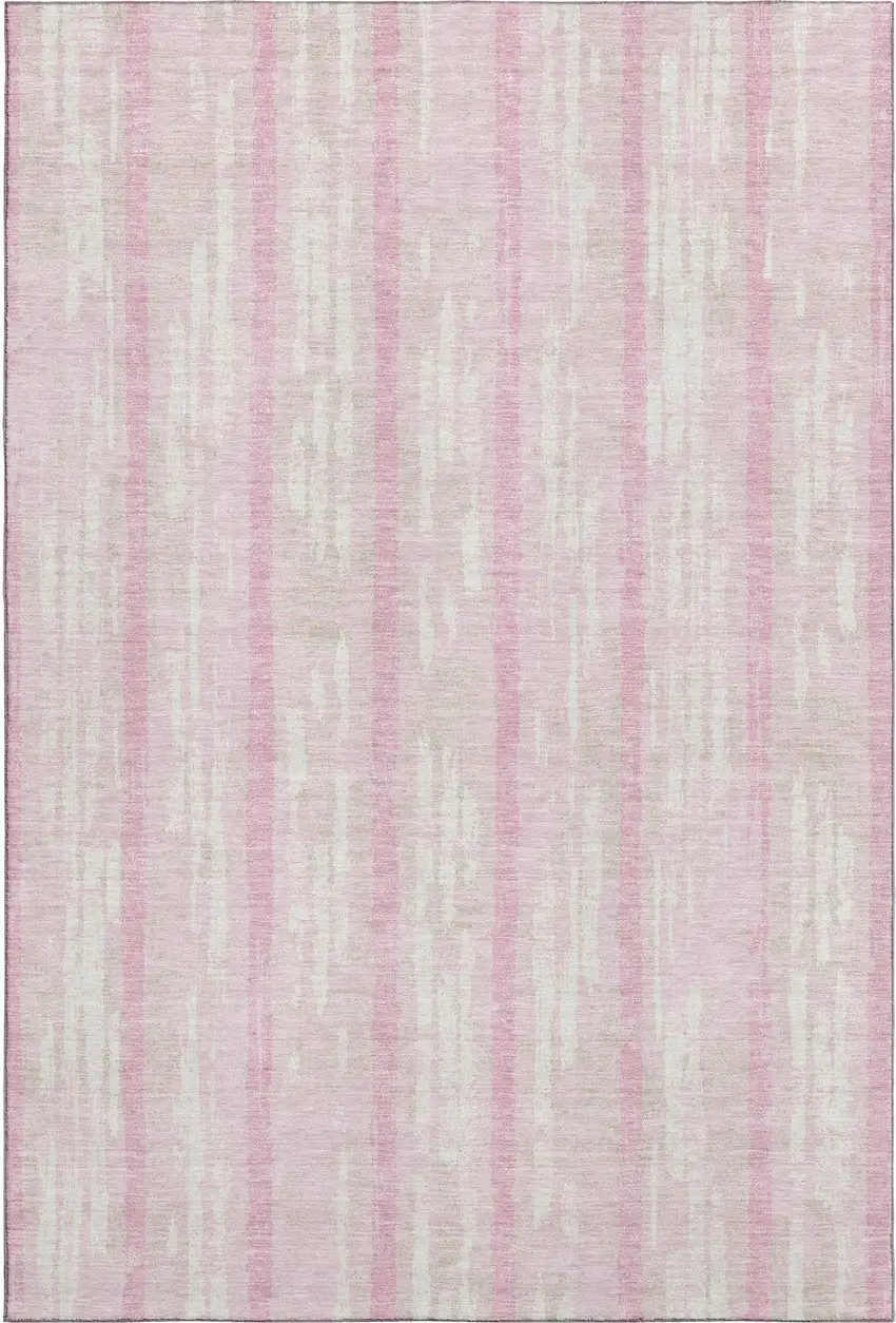Pink And Ivory Striped Washable Area Rug With UV Protection Photo 6