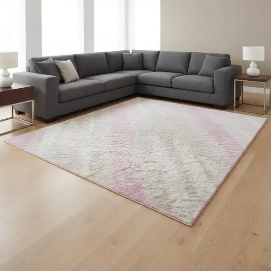 Pink And Ivory Striped Washable Area Rug With UV Protection Photo 2