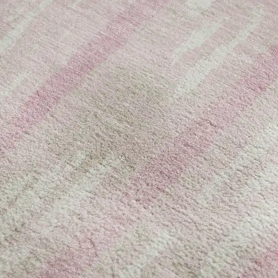 Pink And Ivory Striped Washable Area Rug With UV Protection Photo 3