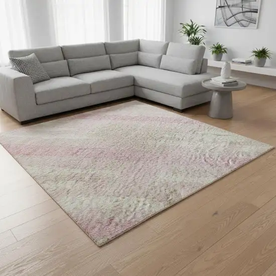 Pink And Ivory Striped Washable Area Rug With UV Protection Photo 2