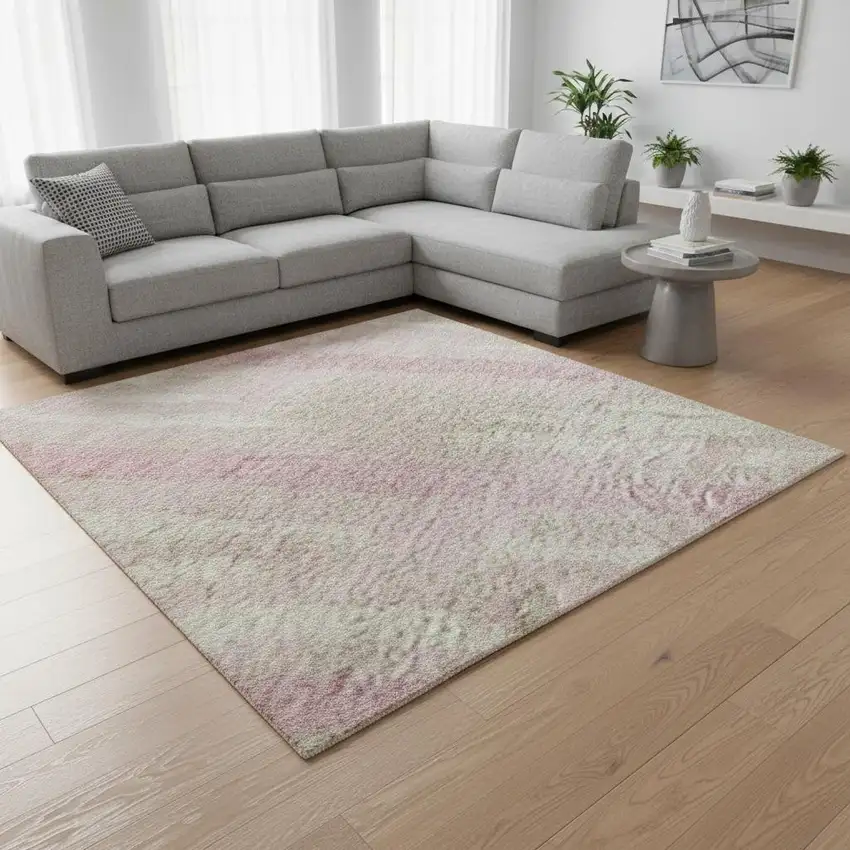 Pink And Ivory Striped Washable Area Rug With UV Protection Photo 2
