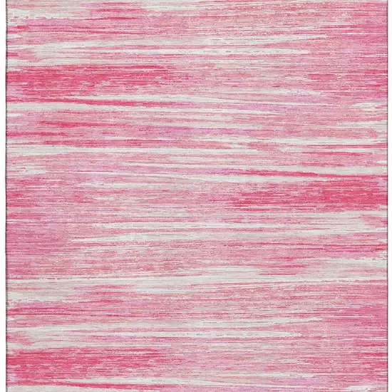 Pink And Ivory Striped Washable Area Rug With UV Protection Photo 5