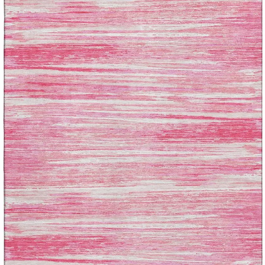 Pink And Ivory Striped Washable Area Rug With UV Protection Photo 5