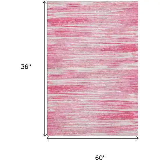 Pink And Ivory Striped Washable Area Rug With UV Protection Photo 3