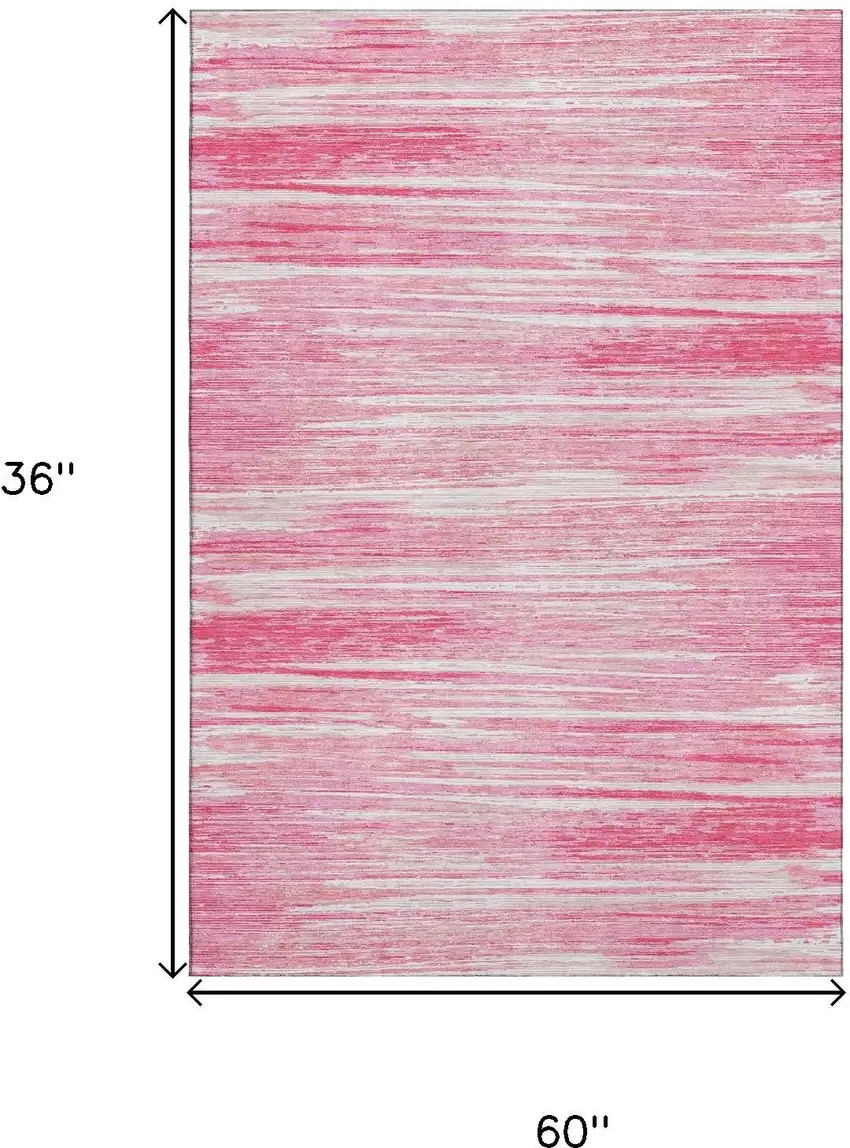 Pink And Ivory Striped Washable Area Rug With UV Protection Photo 3