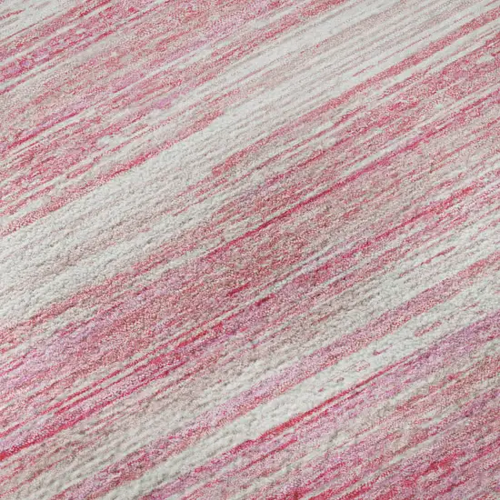 Pink And Ivory Striped Washable Area Rug With UV Protection Photo 1