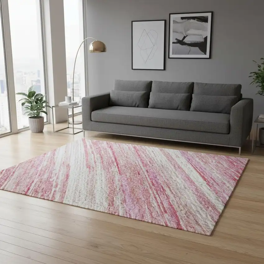 Pink And Ivory Striped Washable Area Rug With UV Protection Photo 2