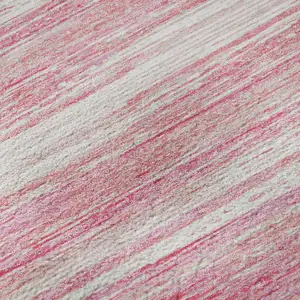 Photo of Pink And Ivory Striped Washable Area Rug With UV Protection