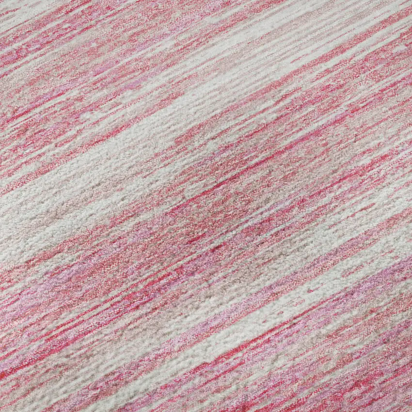 Pink And Ivory Striped Washable Area Rug With UV Protection Photo 1