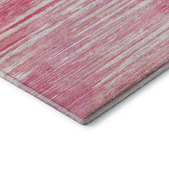 Pink And Ivory Striped Washable Area Rug With UV Protection Photo 8