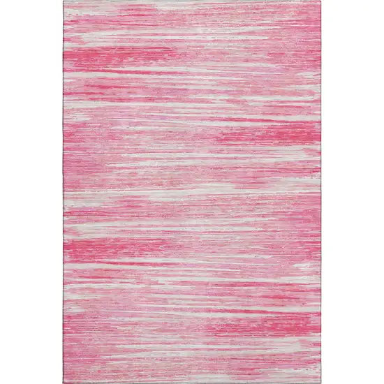 Pink And Ivory Striped Washable Area Rug With UV Protection Photo 6