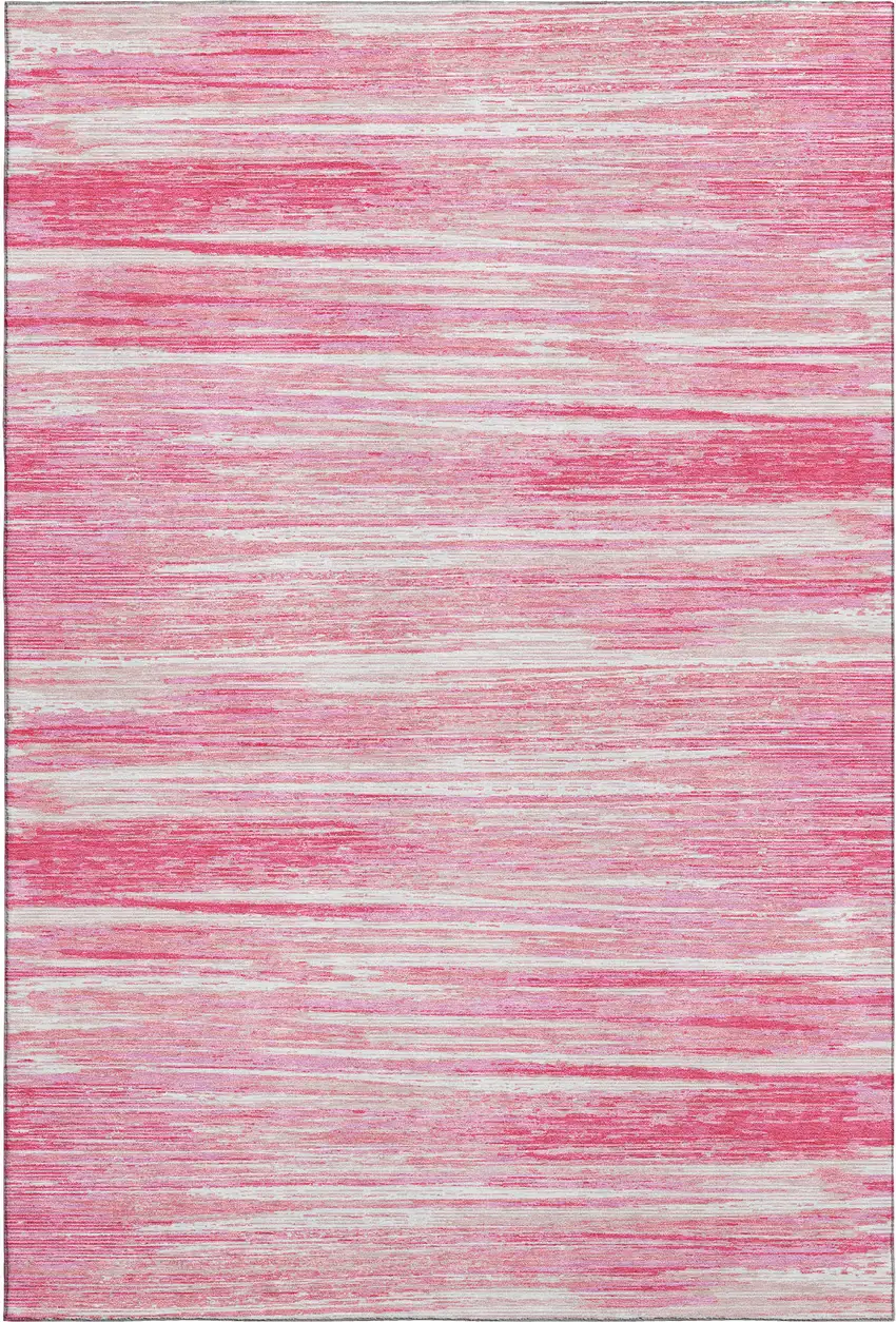 Pink And Ivory Striped Washable Area Rug With UV Protection Photo 6