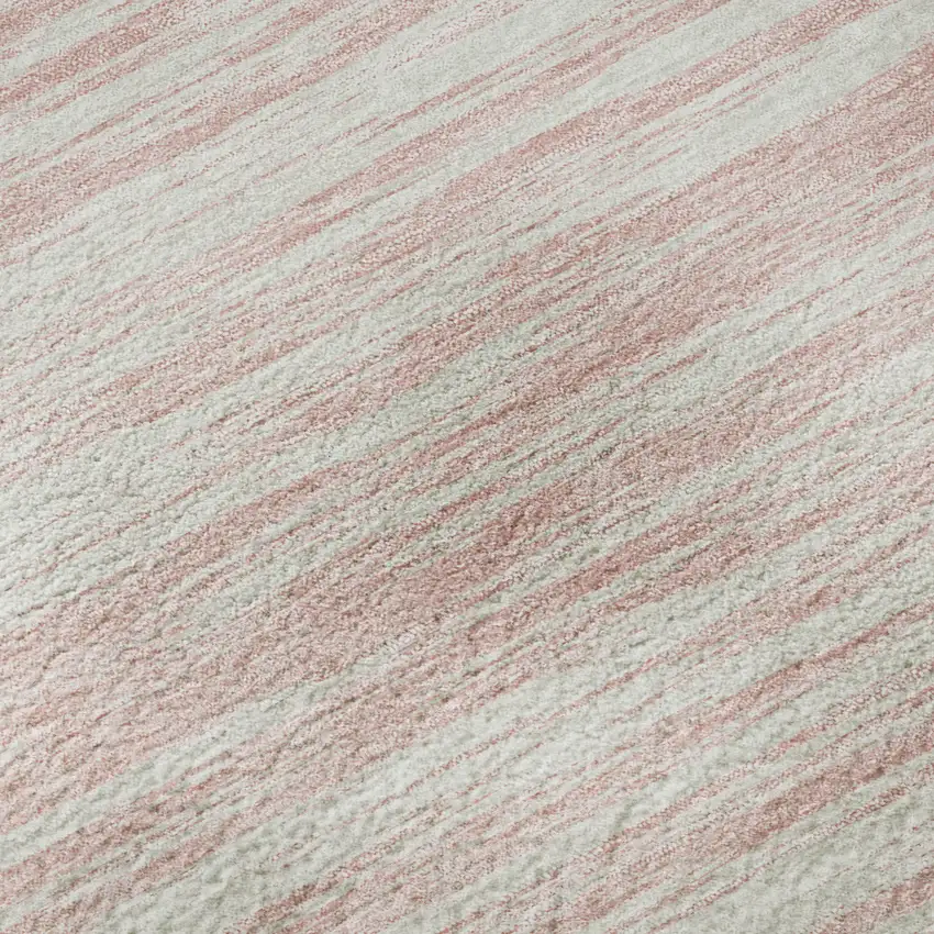 Pink And Ivory Striped Washable Area Rug With UV Protection Photo 1