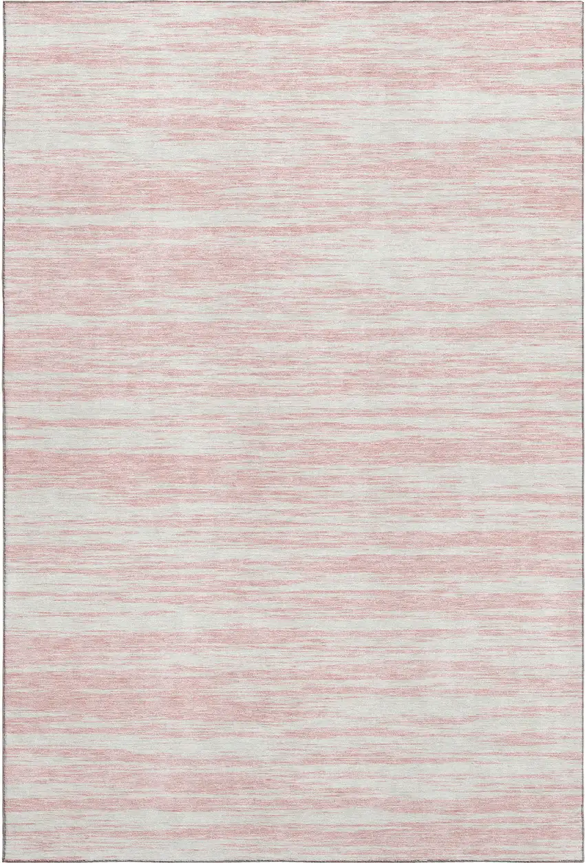 Pink And Ivory Striped Washable Area Rug With UV Protection Photo 4