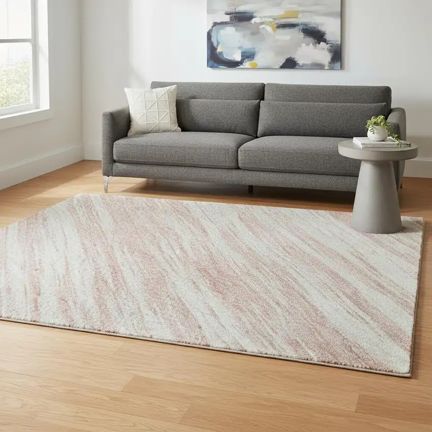 Pink And Ivory Striped Washable Area Rug With UV Protection Photo 2