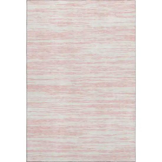 Pink And Ivory Striped Washable Area Rug With UV Protection Photo 5