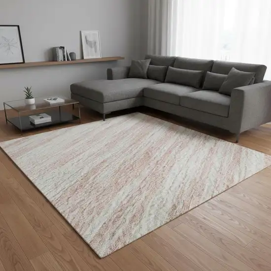 Pink And Ivory Striped Washable Area Rug With UV Protection Photo 2