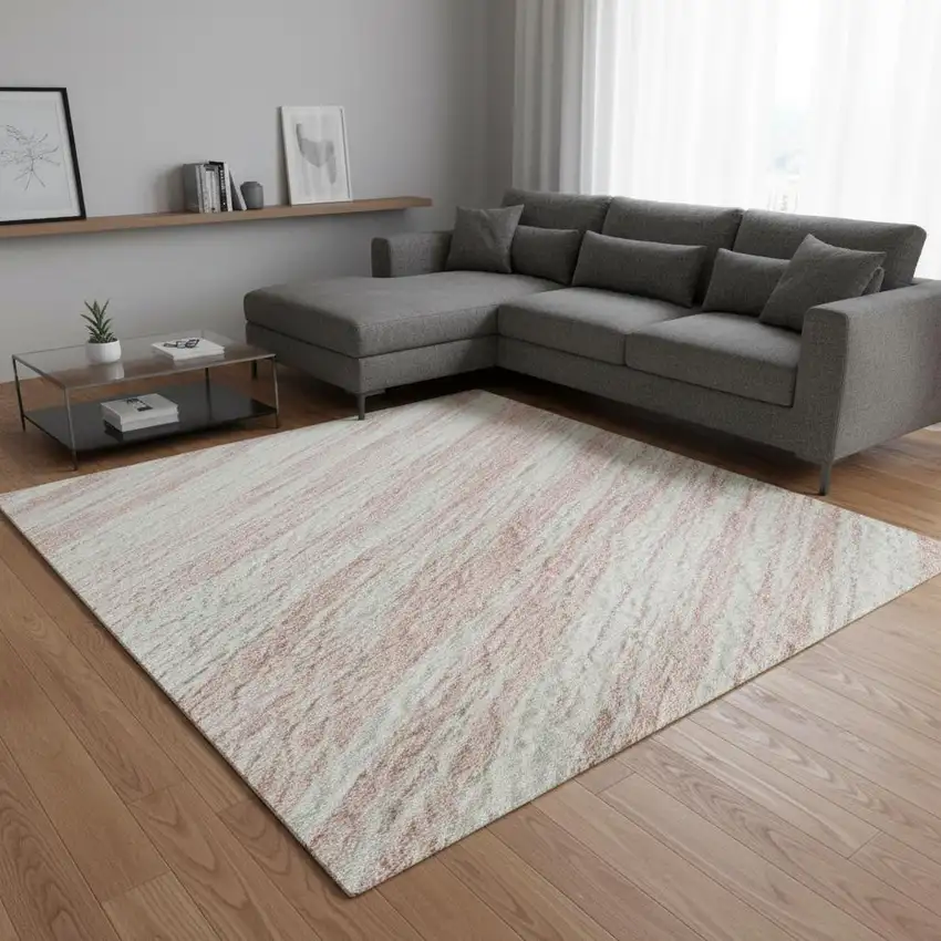 Pink And Ivory Striped Washable Area Rug With UV Protection Photo 2