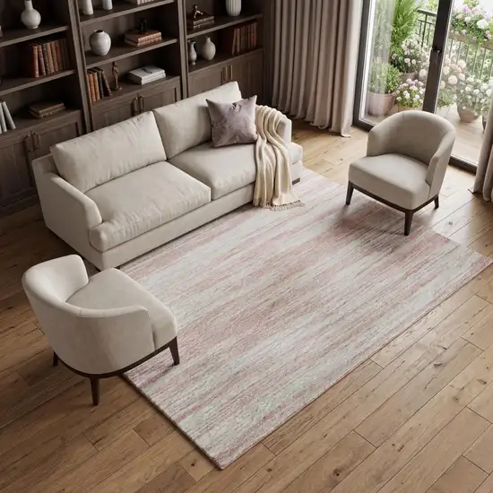 Pink And Ivory Striped Washable Area Rug With UV Protection Photo 1