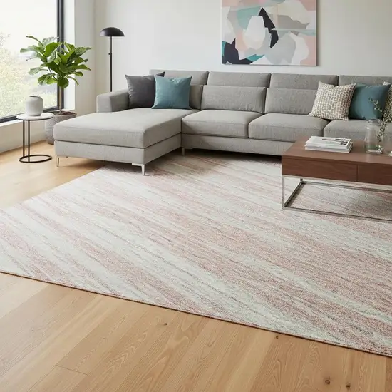 Pink And Ivory Striped Washable Area Rug With UV Protection Photo 2