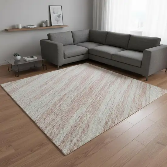 Pink And Ivory Striped Washable Area Rug With UV Protection Photo 2