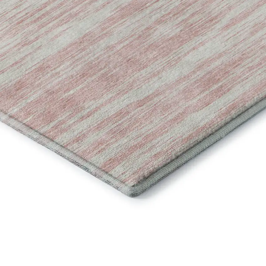 Pink And Ivory Striped Washable Area Rug With UV Protection Photo 8