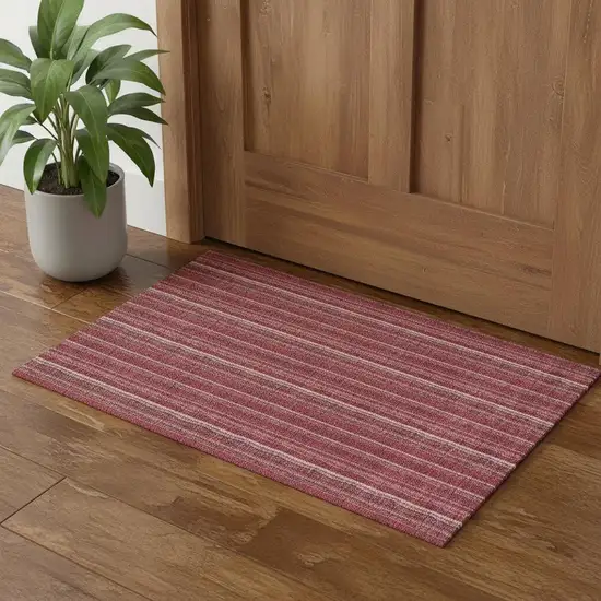 Pink And Ivory Striped Washable Area Rug With UV Protection Photo 1