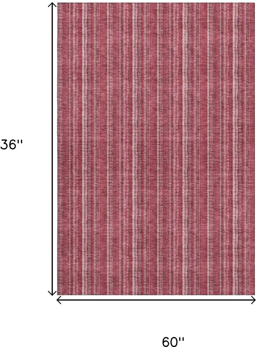 Pink And Ivory Striped Washable Area Rug With UV Protection Photo 9