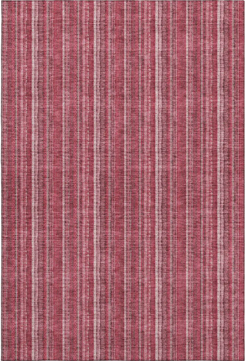 Pink And Ivory Striped Washable Area Rug With UV Protection Photo 3