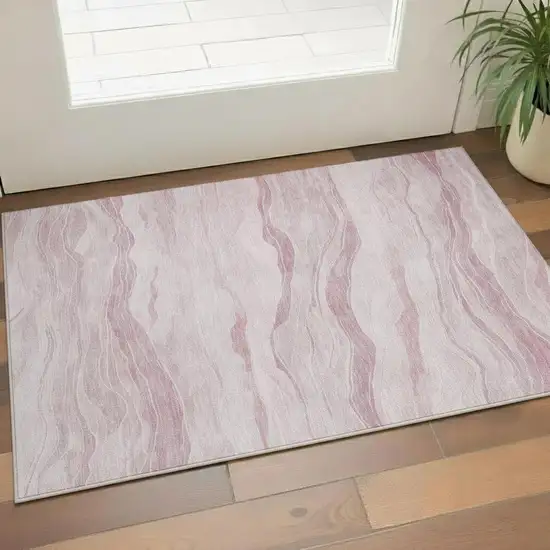 Pink And Ivory Striped Washable Area Rug With UV Protection Photo 2