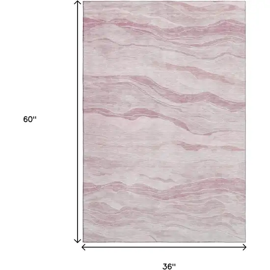 Pink And Ivory Striped Washable Area Rug With UV Protection Photo 3