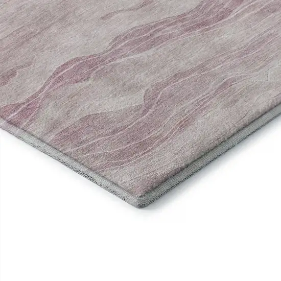 Pink And Ivory Striped Washable Area Rug With UV Protection Photo 6
