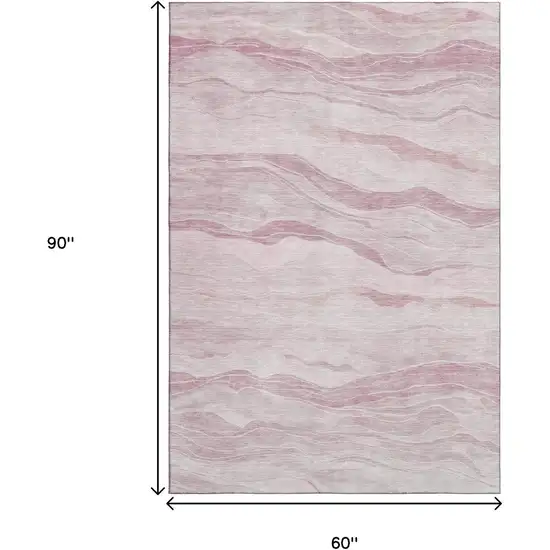 Pink And Ivory Striped Washable Area Rug With UV Protection Photo 9